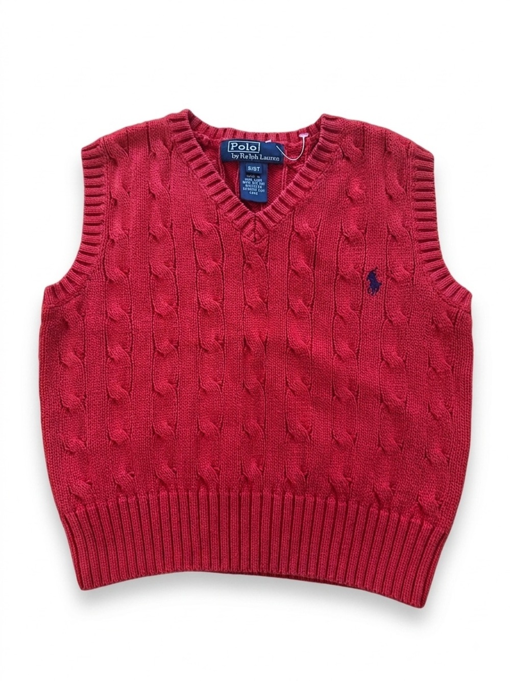 Polo Ralph Lauren Cable Knit Sweater Vest Vintage 80s 90s Red Cotton Toddler 3T - Picture 1 of 6